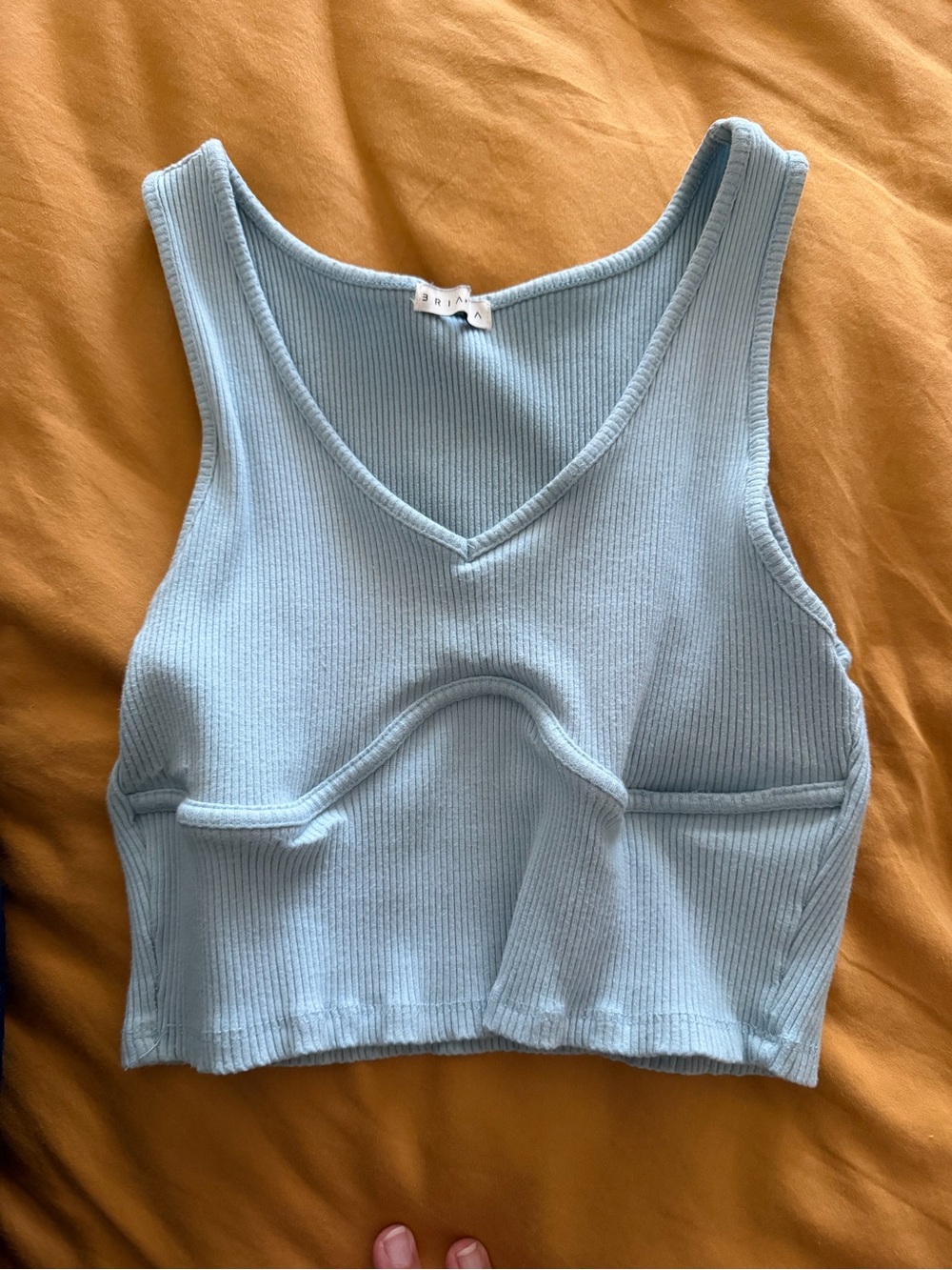 Ribbed V-Neck Crop Tank Top in Light Blue